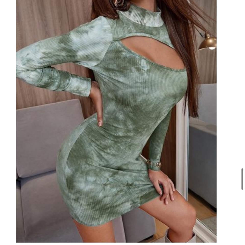 Green and cream tie dye dress